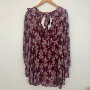 Free People Paisley Open Back Deep V Mini Dress